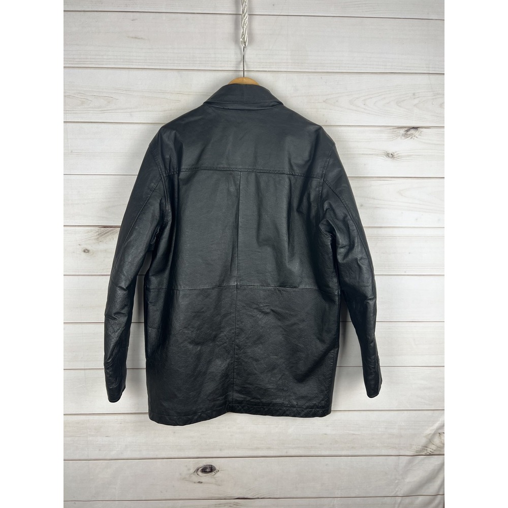 Men's Classic Black Leather Shirt Jacket - Picture 2 of 8